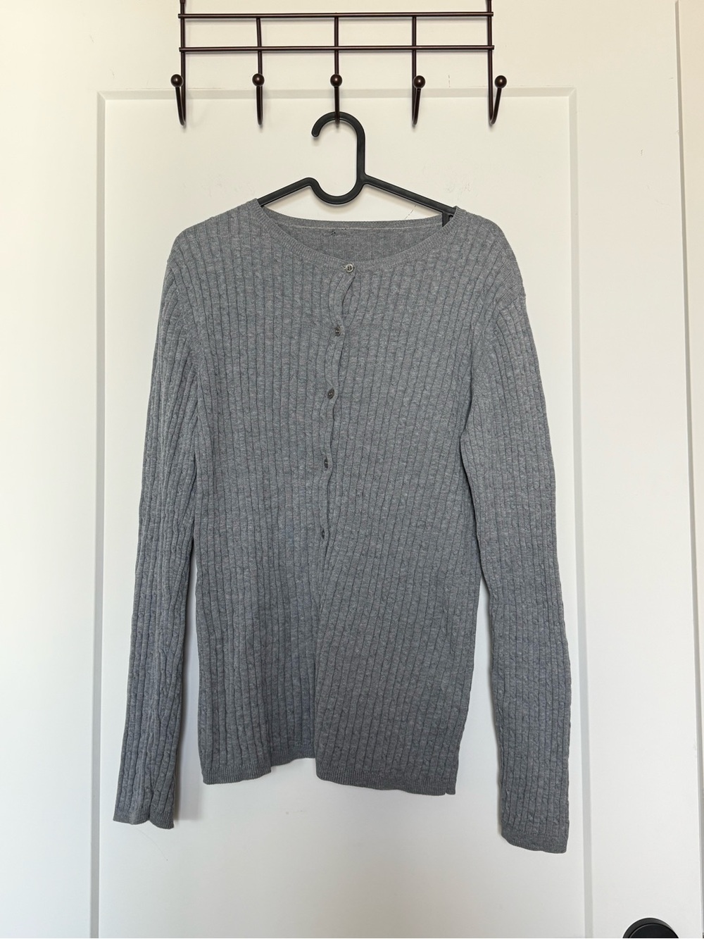 Gray Ribbed Button-Up Sweater